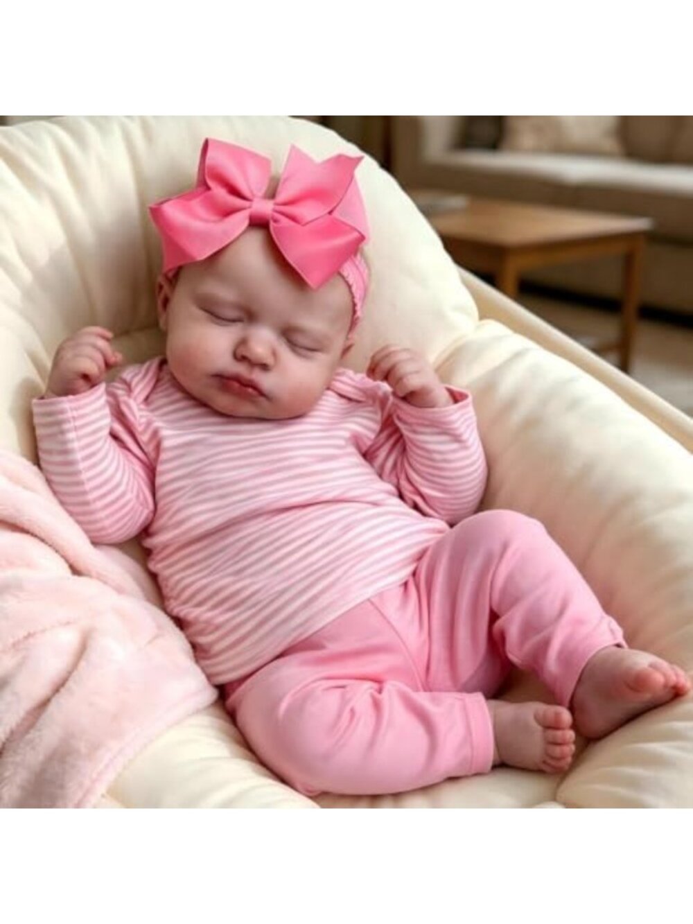 20in Sleeping Reborn Baby Girl Doll Weighted Soft Body Pink Stripe Set